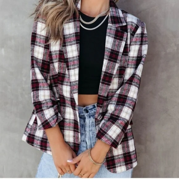 FATE BIG APPLE DREAMS PLAID FLANNEL LIKE WOOL BLEND BLAZER - NWT - MEDIUM - Picture 13 of 13